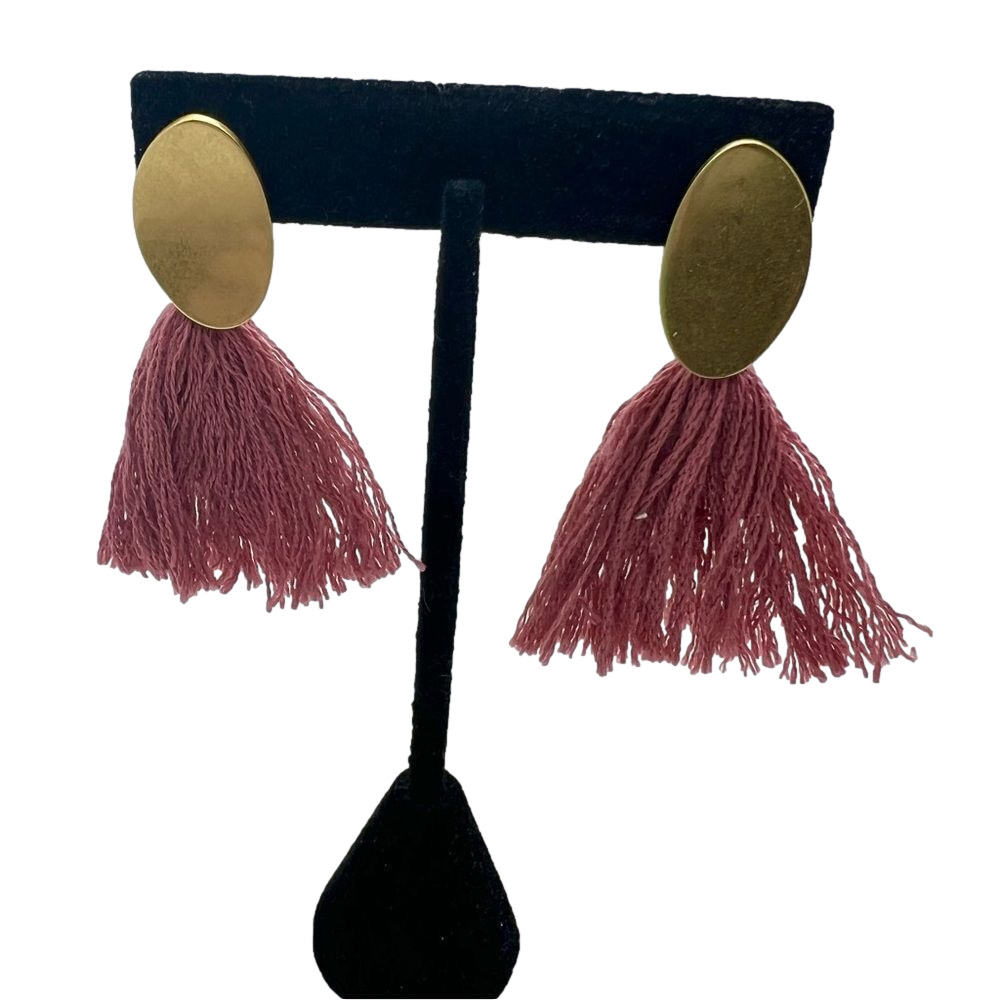 🍭4/$20 Gold oval pink fringe tassel post earrings